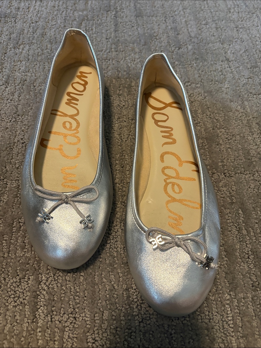 Sam Edelman Silver Metallic Bow Ballet Flats
